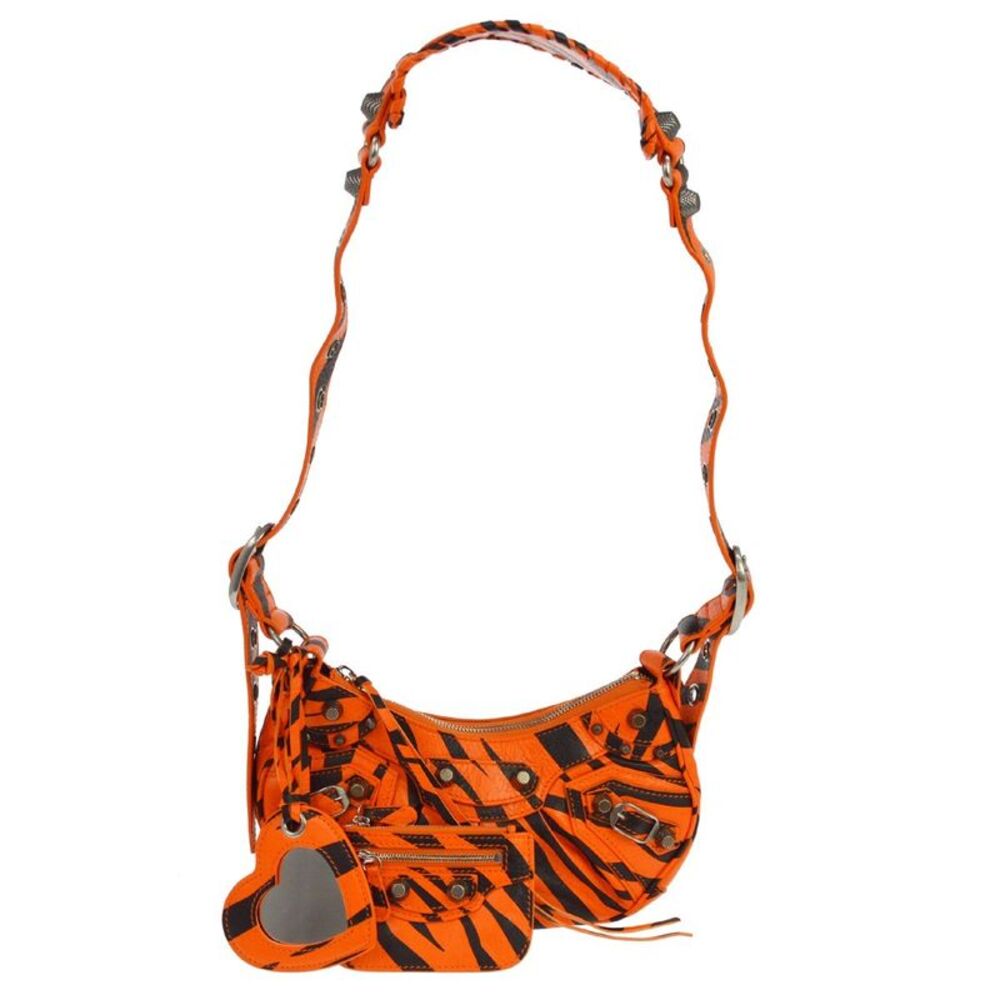 Balenciaga Le Cagole Giant Studs Printed Leather Orange Leather Shoulder Bag Bag